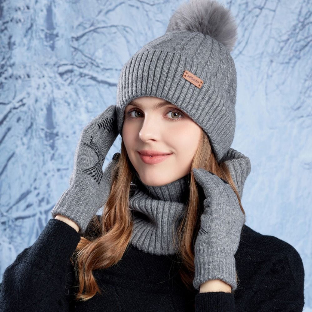 3pcs Hiking Solid Color Hat Sc - Wool Glove Lined ulasan dan harga