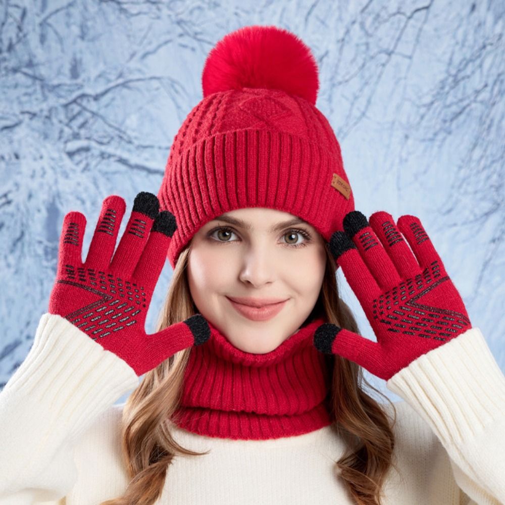 3pcs Hiking Solid Color Hat Sc - Wool Glove Lined ulasan dan harga