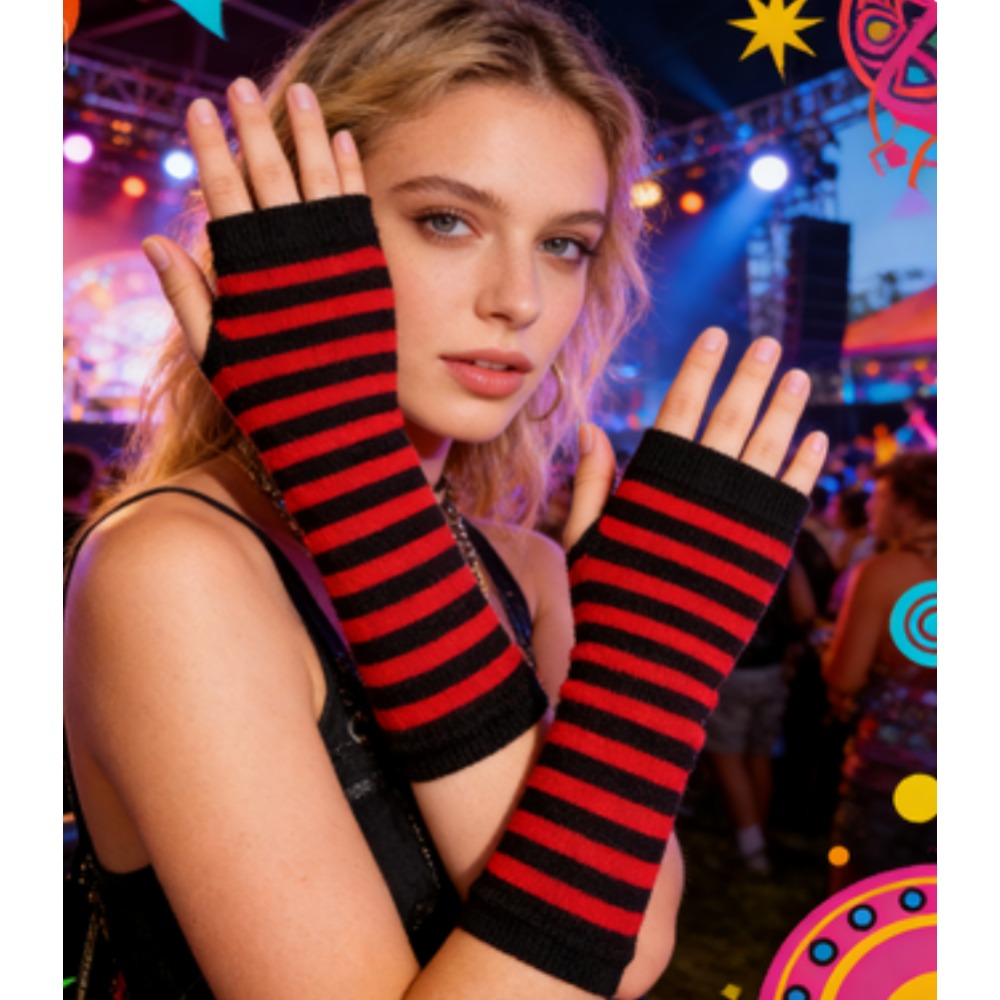 PESENAR Red  Black Striped Fin - Fingerless Glove Knit ulasan dan harga