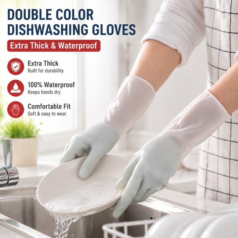 PVC Double Color Dishwashing G - Dish Glove Rubber ulasan dan harga