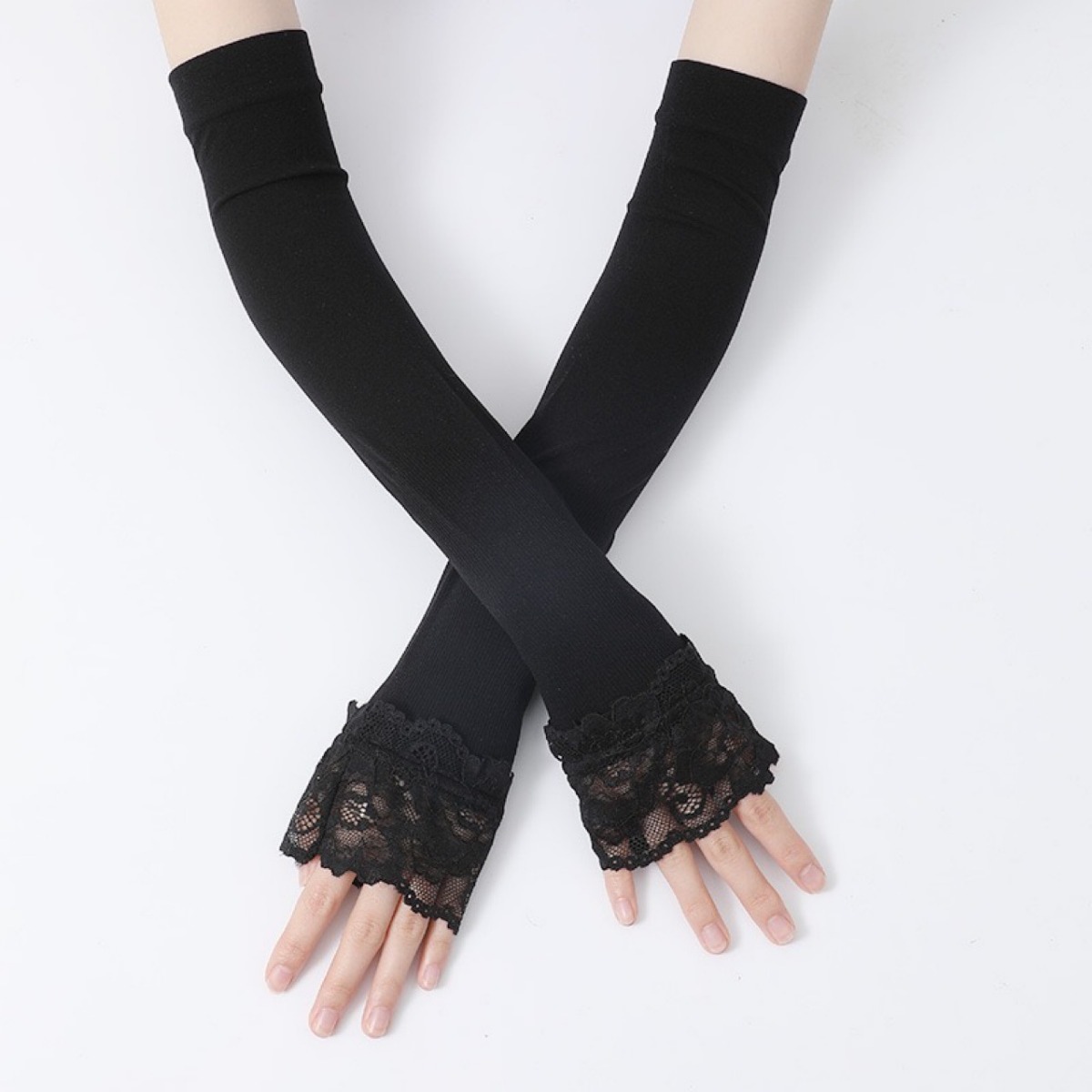 Women Long Elastic Arm Sleeve  - Fingerless Glove Knit ulasan dan harga