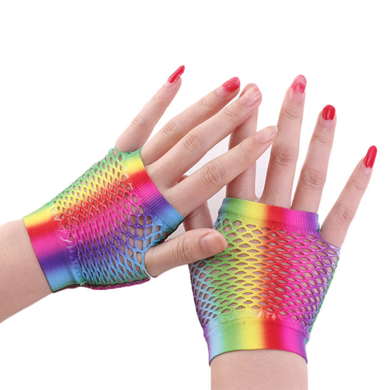Ladies Sexy Rainbow Color Shor - Fingerless Glove Knit ulasan dan harga