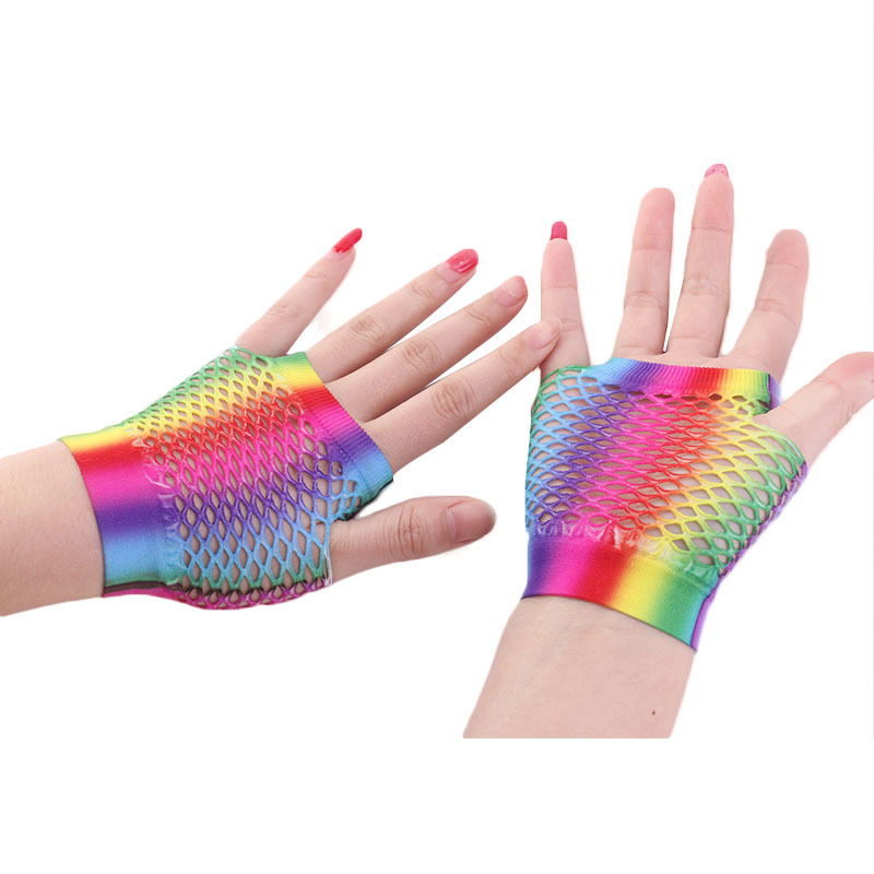 Ladies Sexy Rainbow Color Shor - Fingerless Glove Knit ulasan dan harga