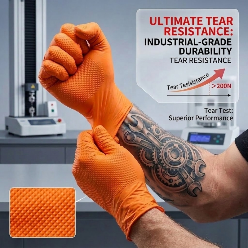 Heavy Duty Orange Nitrile Glov - Nitrile Mechanic Glove ulasan dan harga