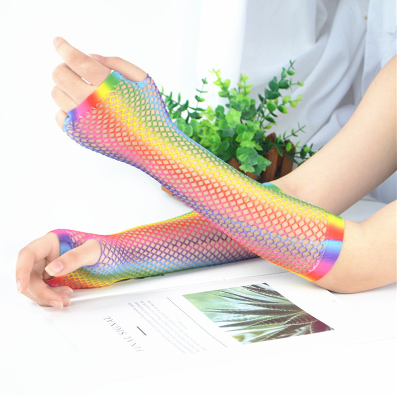 1 Pair Women Long Fishnet Net  - Fingerless Glove Knit ulasan dan harga