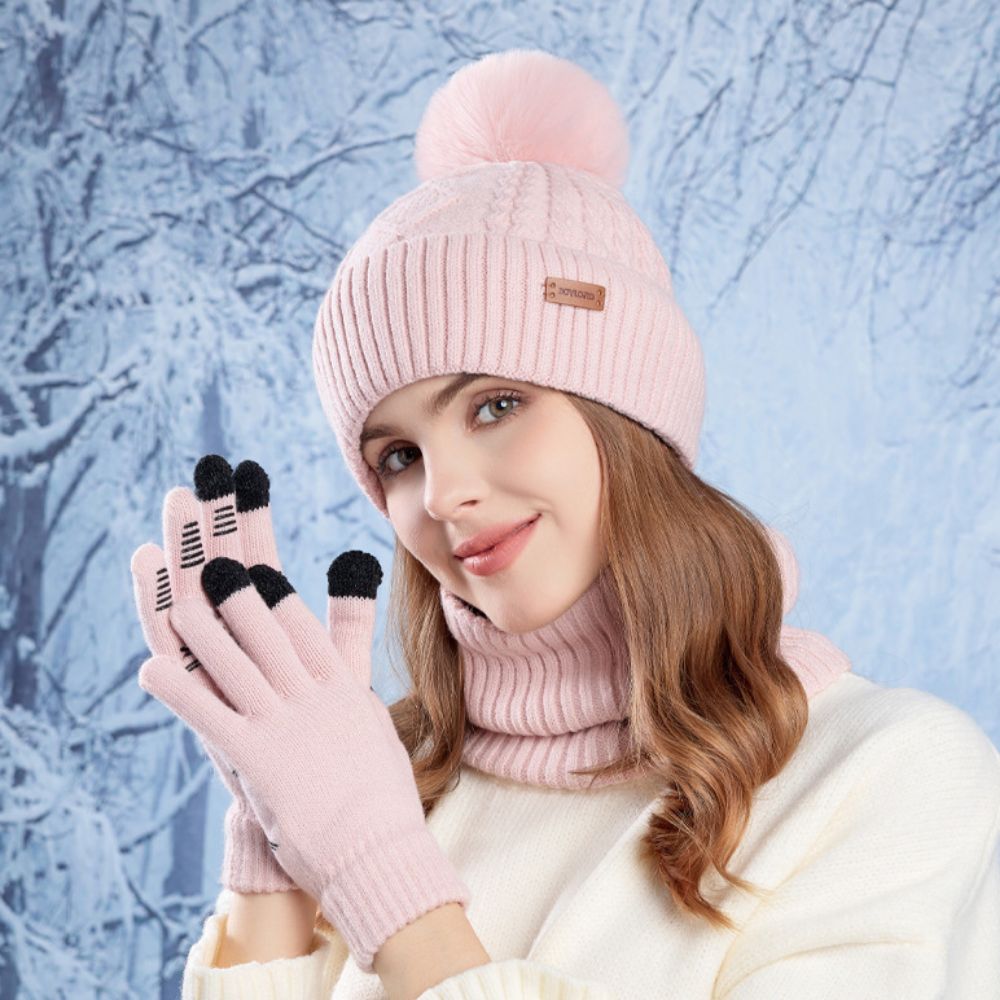 3pcs Simple Solid Color Hat Sc - Wool Glove Lined ulasan dan harga