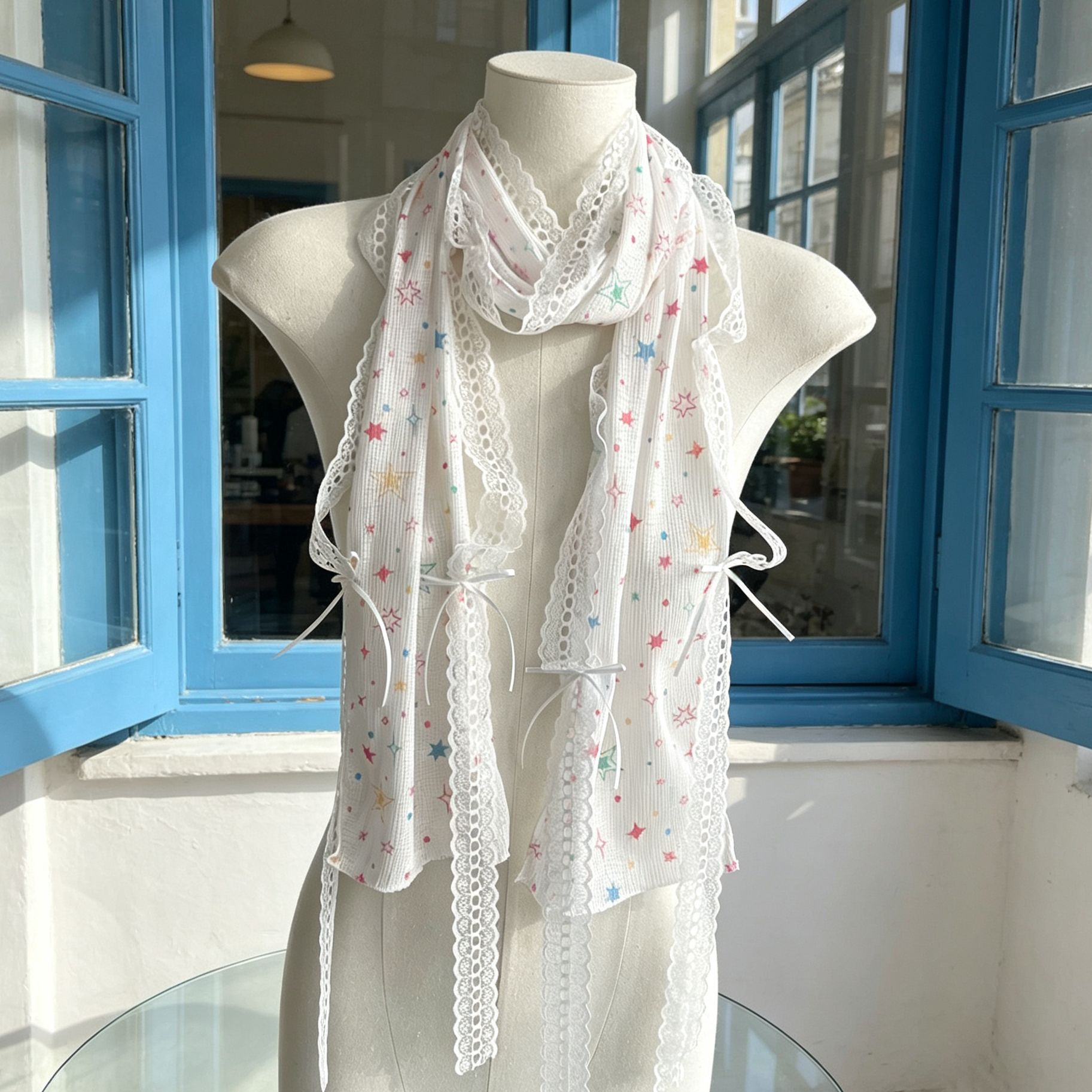 Kawaii Star Print Lace Arm Sle - Fingerless Glove Knit ulasan dan harga